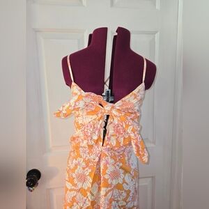 J. Crew Cotton Poplin Midi Orange and White Floral Backless Strappy Dress XS